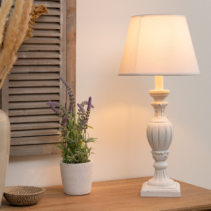 Lampe "Renzo" blanche - bois patiné H56 cm