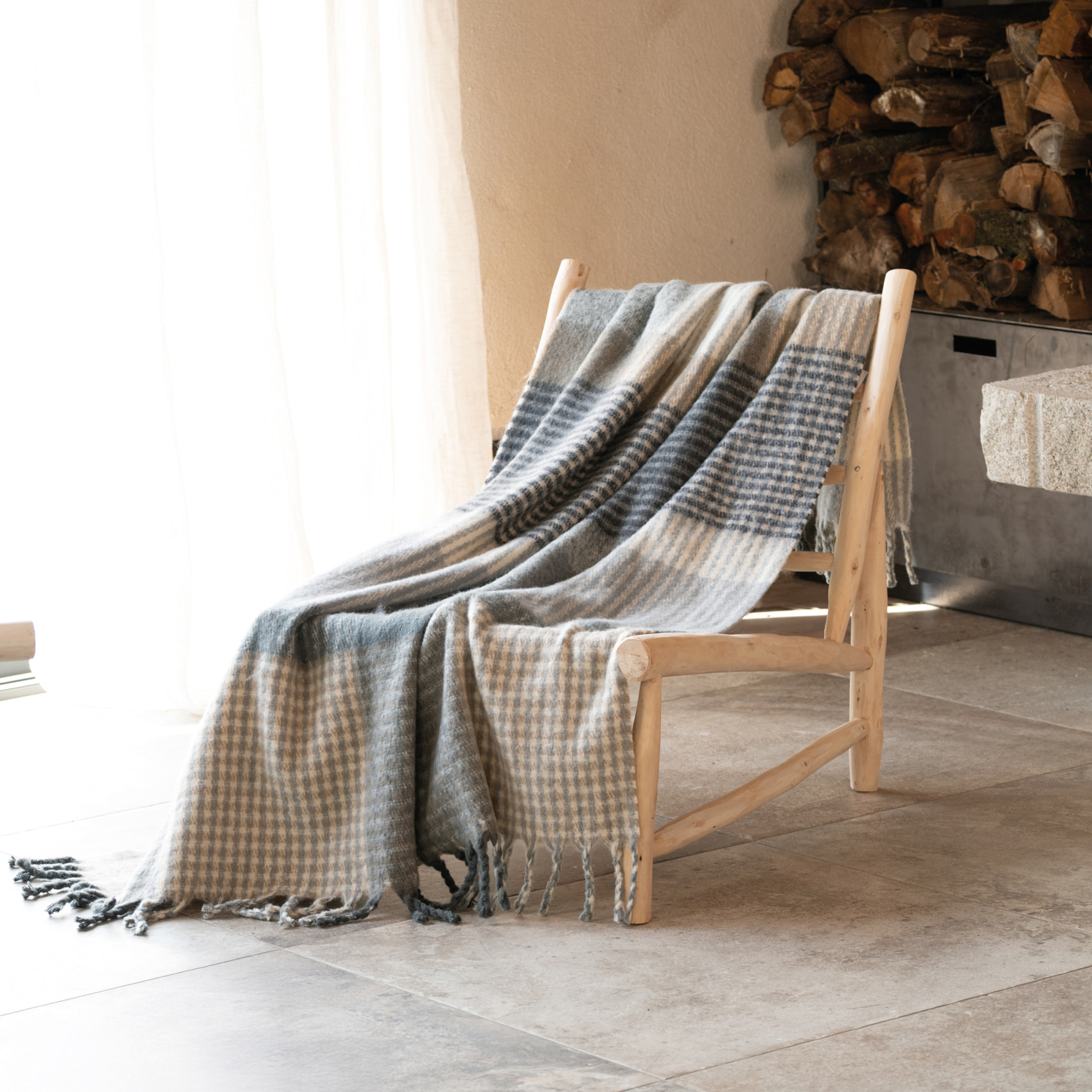 Plaid à carreaux aspect mohair doux - Gris