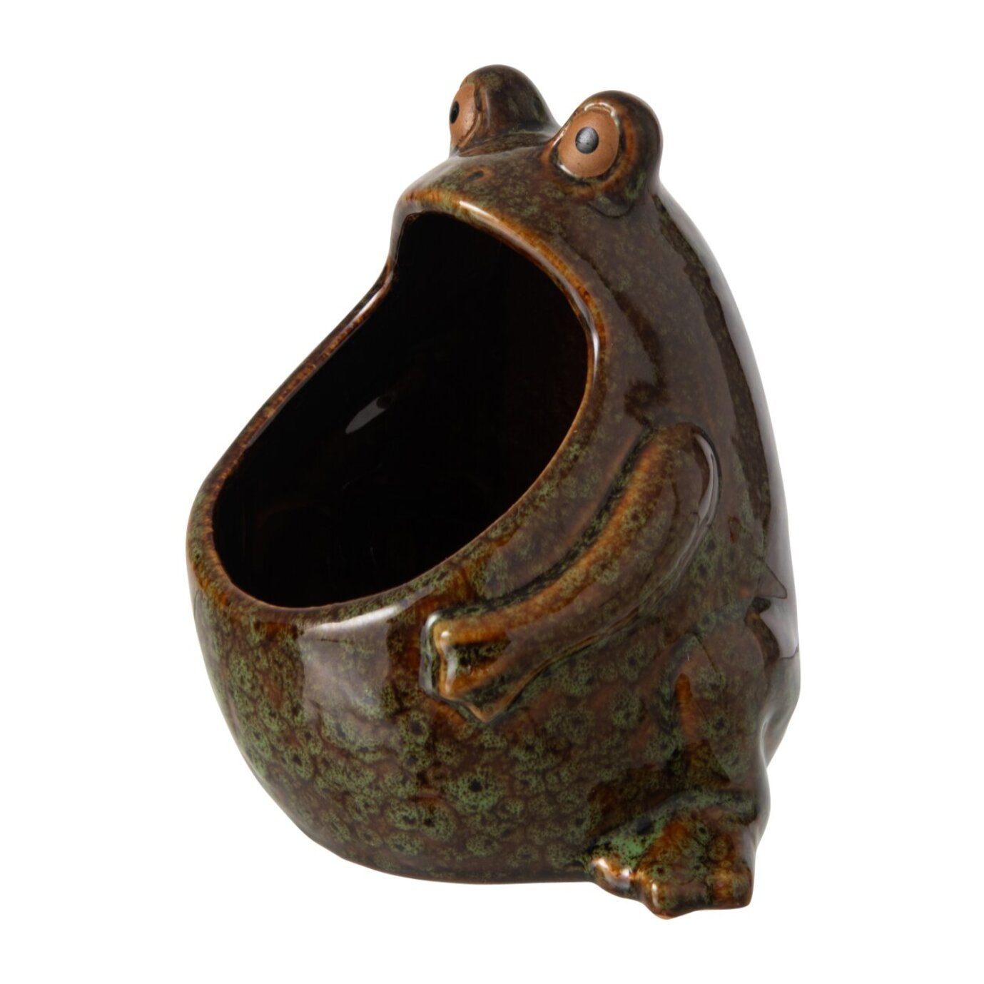 J-Line Cache-pot grenouille - grès - vert/marron - small