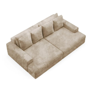 CAMELIA - Canapé 3 places en velours côtelé épais taupe