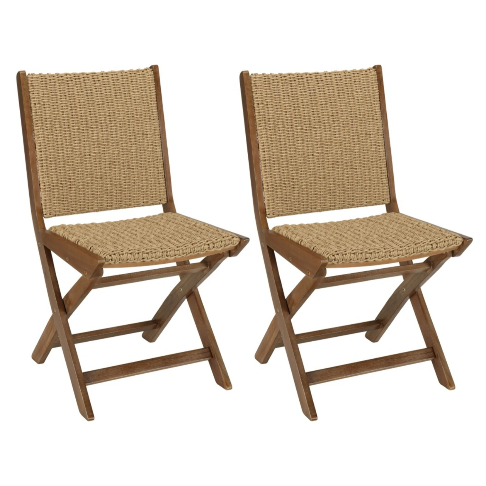 VICK - Lot de 2 chaises pliantes acacia huilé et rotin synthétique