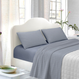 WHITE & WHITE Completo letto 1 piazza e mezza tinto in filo stripe prelavato blu