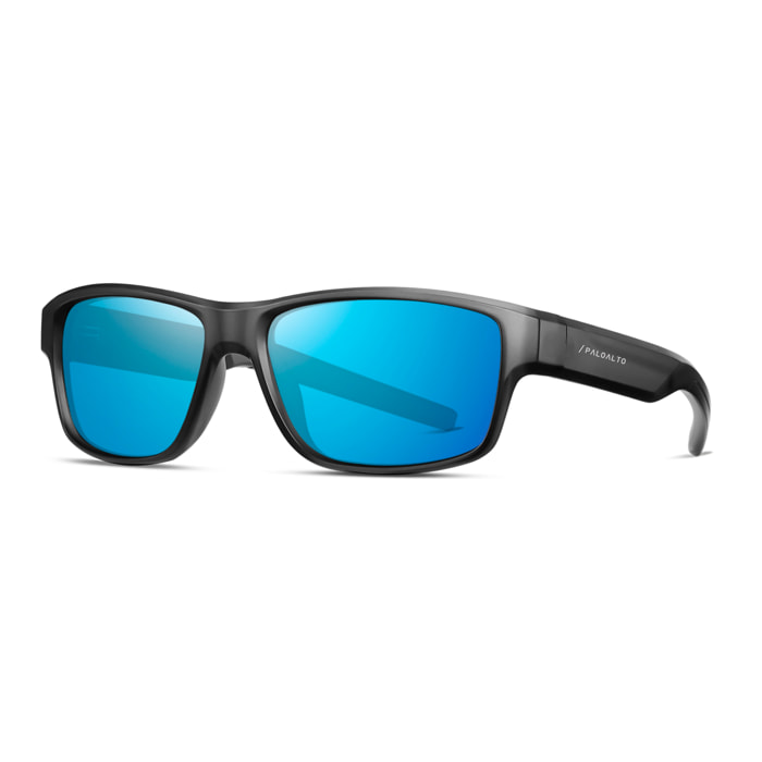 Gafas PALOALTO modelo SANDBOARD, en color Montura gris mate con lentes polarizadas Revo azules.