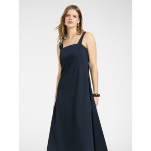 Elena Mirò - Vestido largo de raso mezcla algodón - Azul