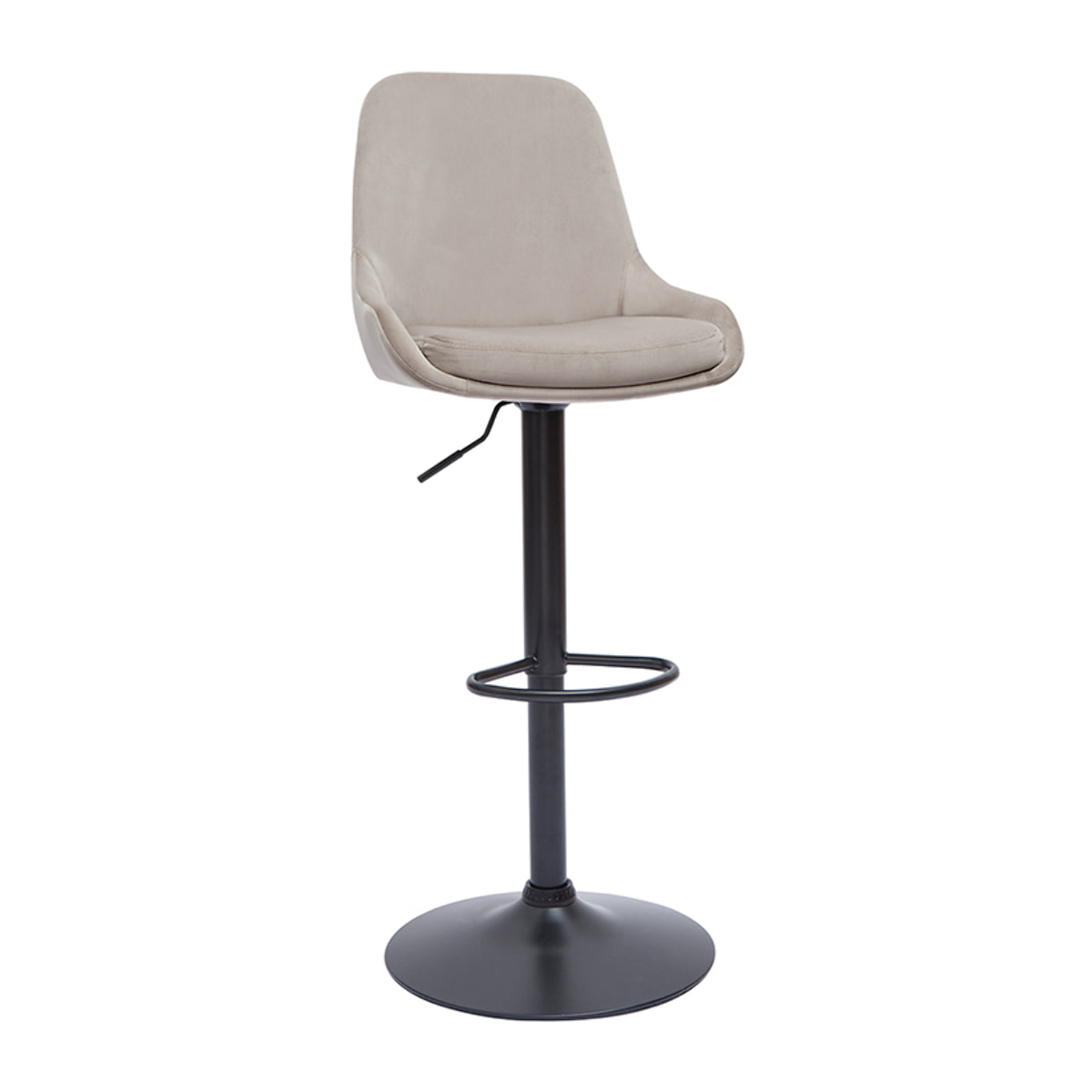 Tabourets de bar design réglables en tissu velours taupe et métal noir 360° (lot de 2) HOLO