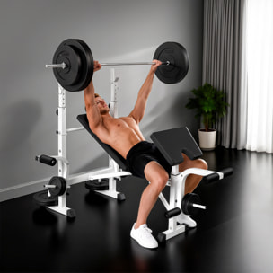 Banco de Musculación Multifuncional Inclinable, Banco de Pesas, Press Banca con Soporte para Barra Ajustable, Extensión de Piernas, Curl de Predicador, Mariposa, Entrenamiento en Casa, Gimnasio