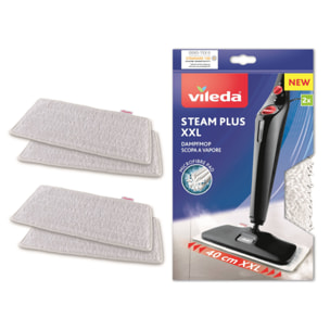 Vileda - 4 Recharge Steam XXL (2 packs de 2) - Microfibre officielle de rechange pour balai Vileda