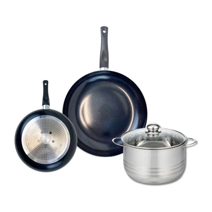 Ensemble de 2 Poêles de cuisson 20 et 28 cm et 1 faitout 20 cm Elo Prima Brillant