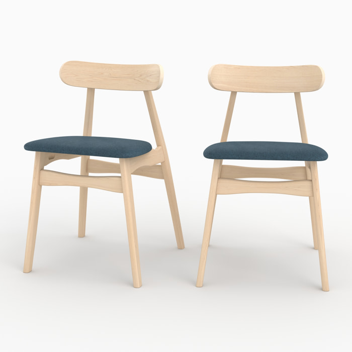 Lot de 2 chaises en tissu bleu et bois d'hévéa - Lisette