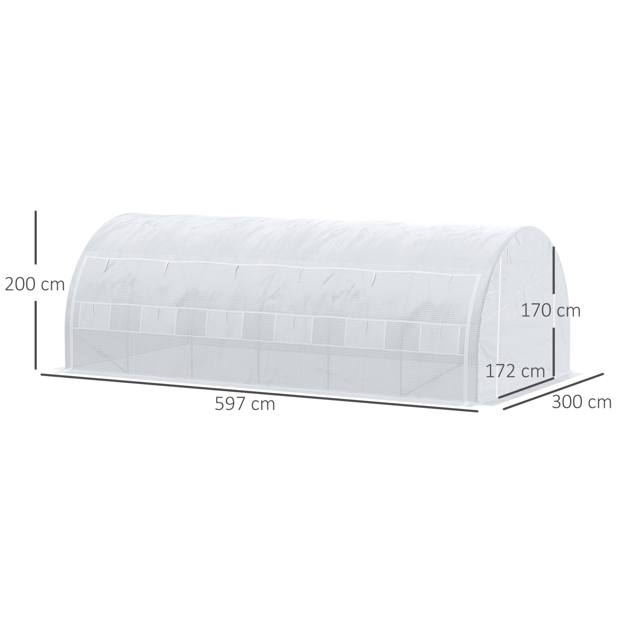 Invernadero de Túnel de Jardín 6x3x2 m con Puerta y 12 Ventanas Enrollables de Polietileno 140 g/m² y Acero Galvanizado para Cultivos Plantas Flores Blanco