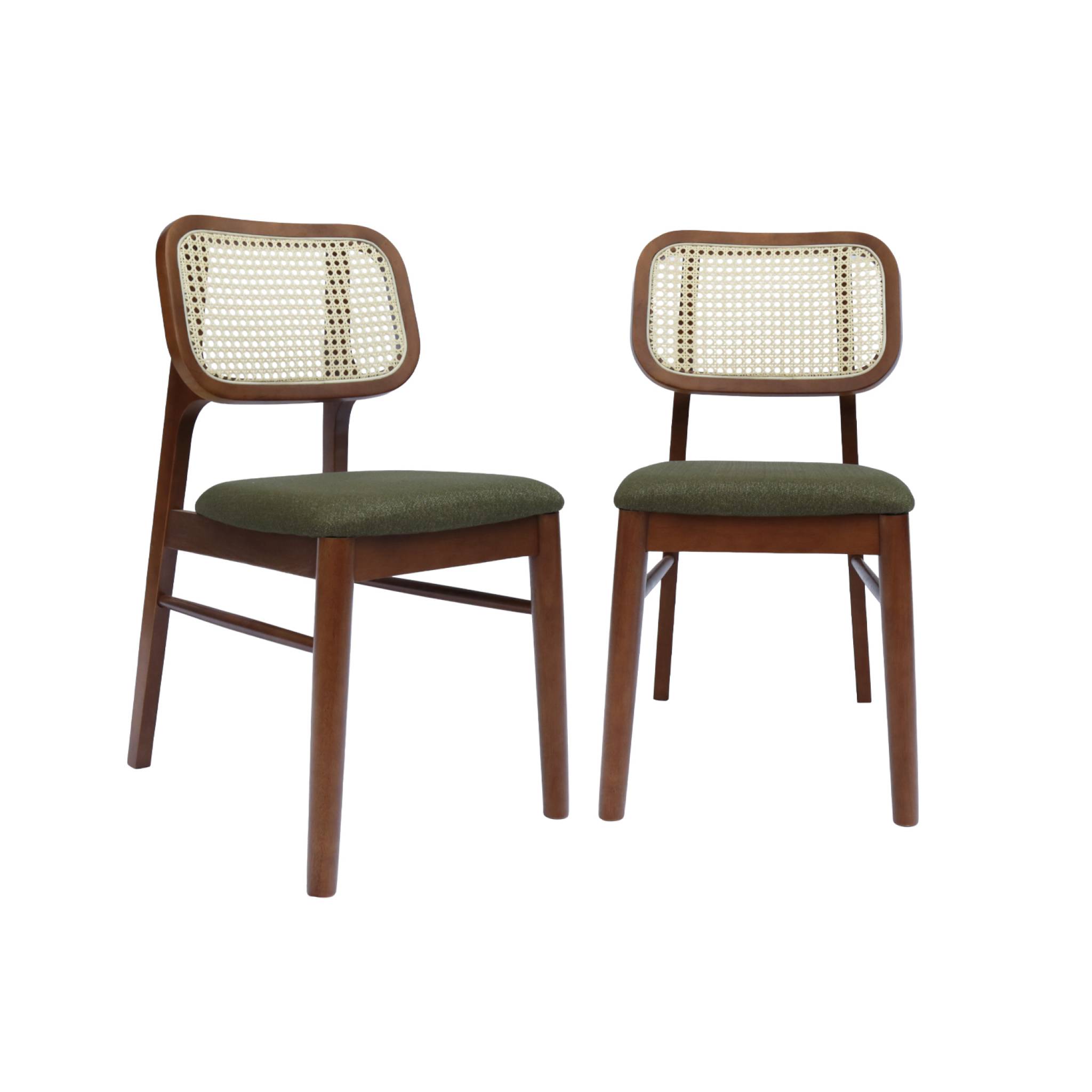 Chaise vintage bois d'hévéa et cannage (lot de 2) MANI