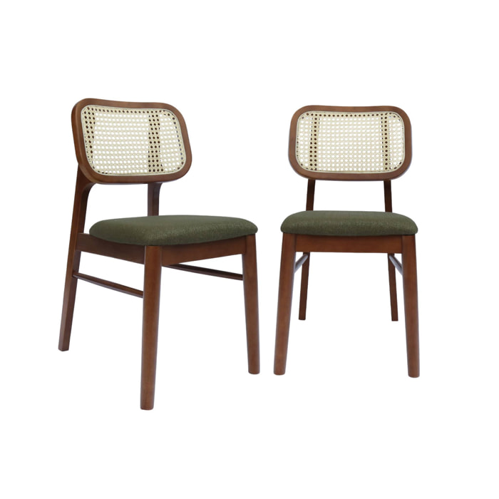 Chaise vintage bois d'hévéa et cannage (lot de 2) MANI