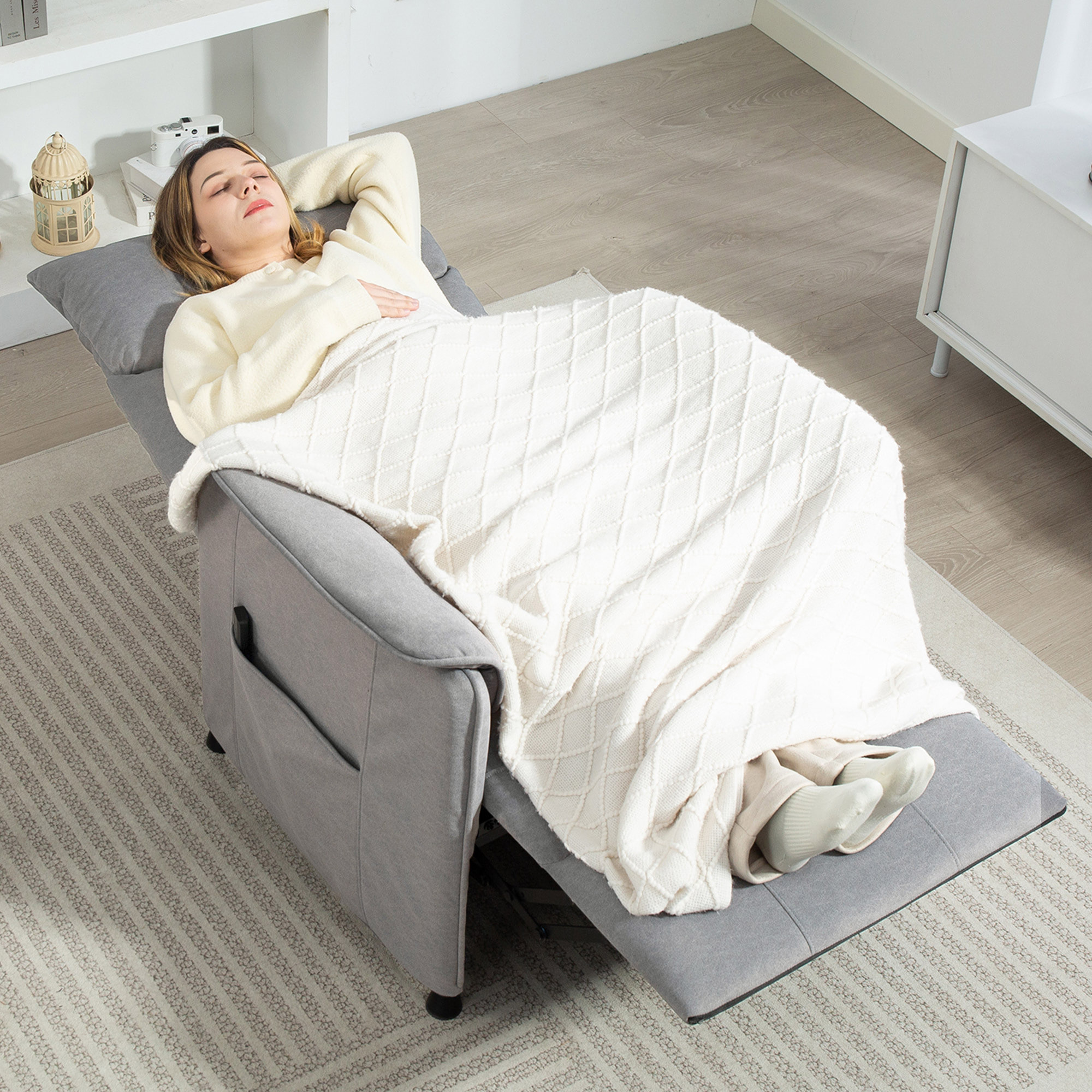 Sillón Relax Reclinable Eléctrico Sillón Reclinable Silencioso con Función Memoria Reposapiés Mando a Distancia Bolsillos Laterales Tela Apto para Mascotas para Dormitorio Salón Gris