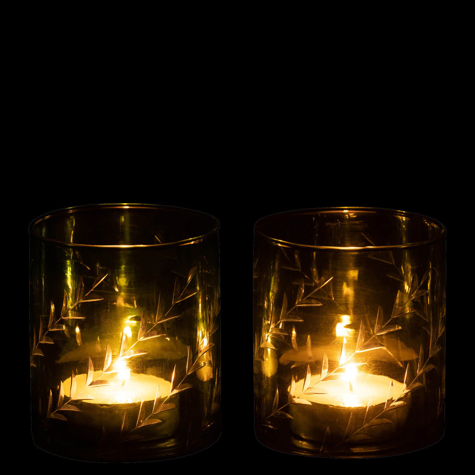 J-Line photophore Feuilles - verre - vert - large - 2 pcs