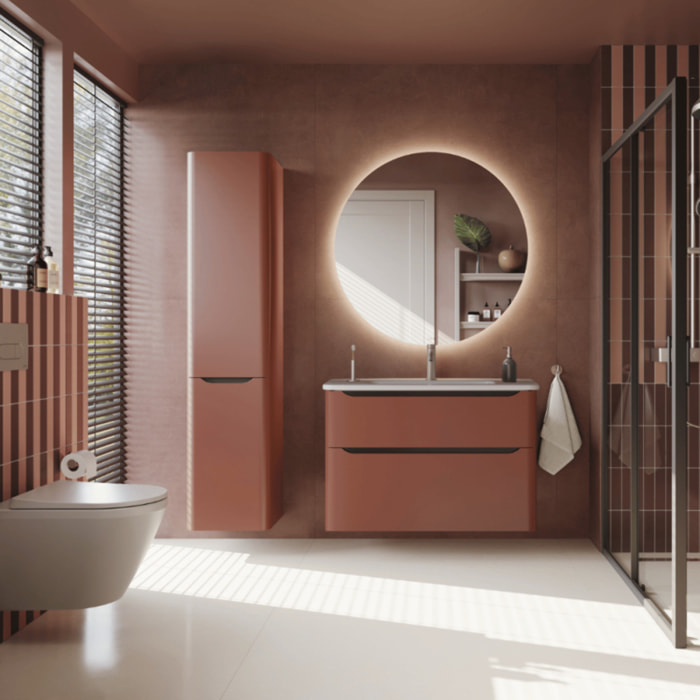Meuble vasque suspendu VITRA Sento Round 100cm Terracotta mat + Colonne version gauche