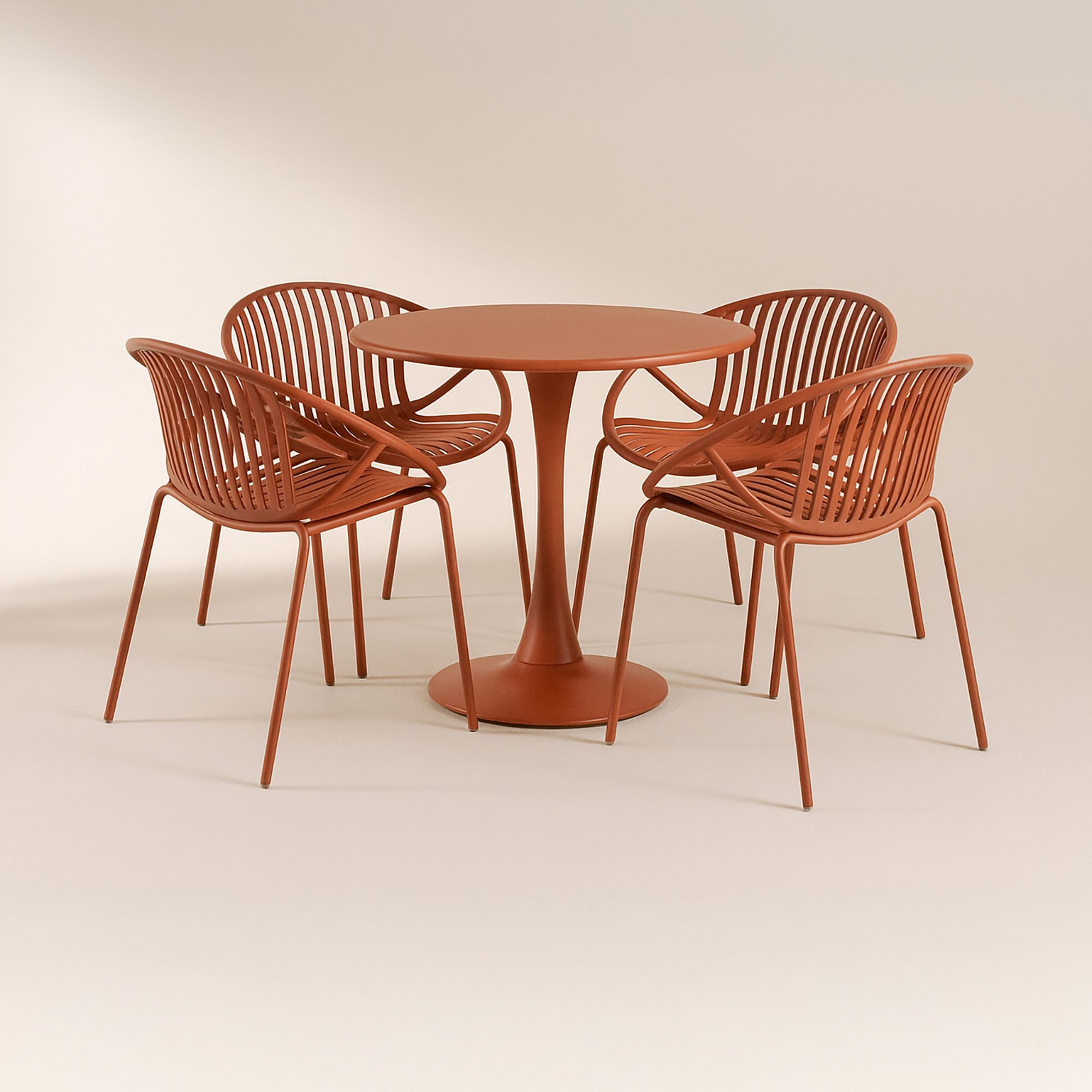 Ensemble de repas table et 4 fauteuils en polypropylène brique CALYPSO