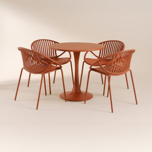 Ensemble de repas table et 4 fauteuils en polypropylène brique CALYPSO