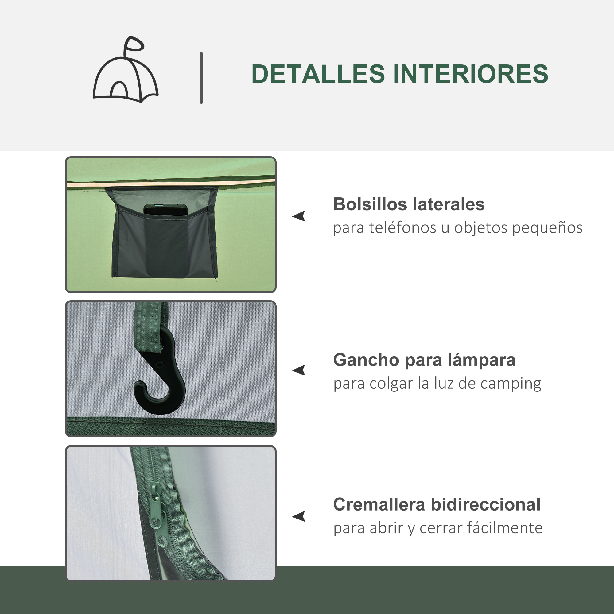 Tienda de Campaña Pop up para 4-5 Personas Tienda de Camping Instantánea con Ventanas Bolsillos y Bolsa de Transporte Impermeable Anti-UV 263,5x220x123 cm Verde y Gris