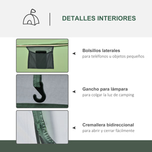 Tienda de Campaña Pop up para 4-5 Personas Tienda de Camping Instantánea con Ventanas Bolsillos y Bolsa de Transporte Impermeable Anti-UV 263,5x220x123 cm Verde y Gris