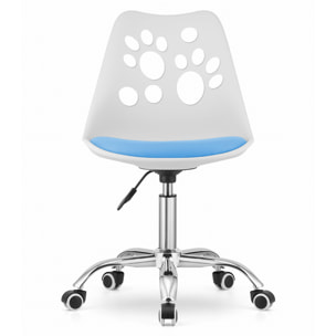 Sedia girevole PRINT bianco e blu con cuscino in ecopelle