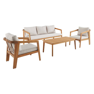 Salon de jardin beige 5 places bois d'acacia LOBERIA avec lanières effet cuir