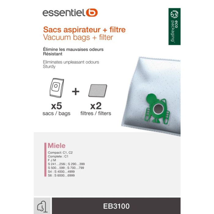 Sac aspirateur ESSENTIELB EB3100 compatible MIELE FJM