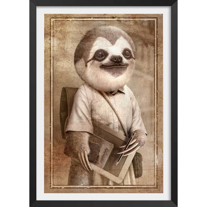 Affiche enfant paresseux étudiant  Affiche + cadre en bois - Noir