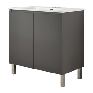 Ensemble de Salle de Bain Lust | 80 cm Gris Mat | Deux Portes | Lavabo Encastré | N'inclut pas le Miroir | Meuble Assemblé | Alday