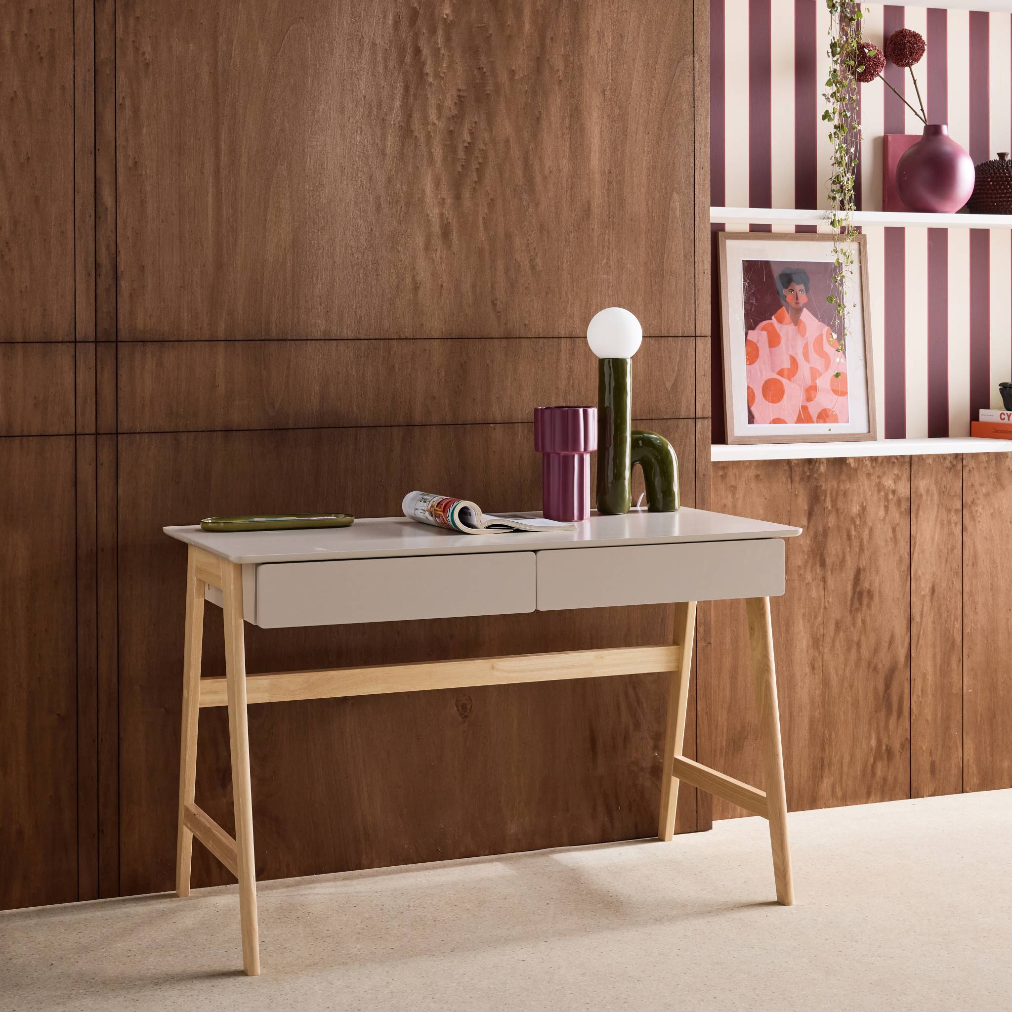 Bureau décor bois 2 tiroirs TOMMY