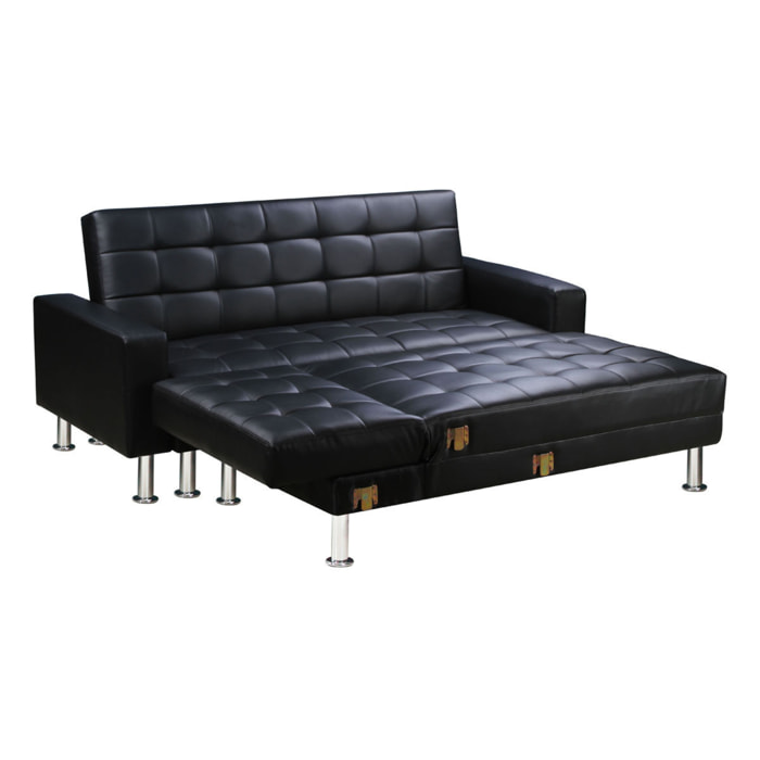 Canapé d'angle convertible et réversible "Theo" - 260 x 82/144 x 81 cm - 4 places - Noir