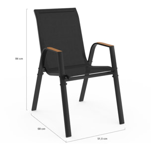Ensemble repas Timbia 10 places noir et verre trempé effet bois