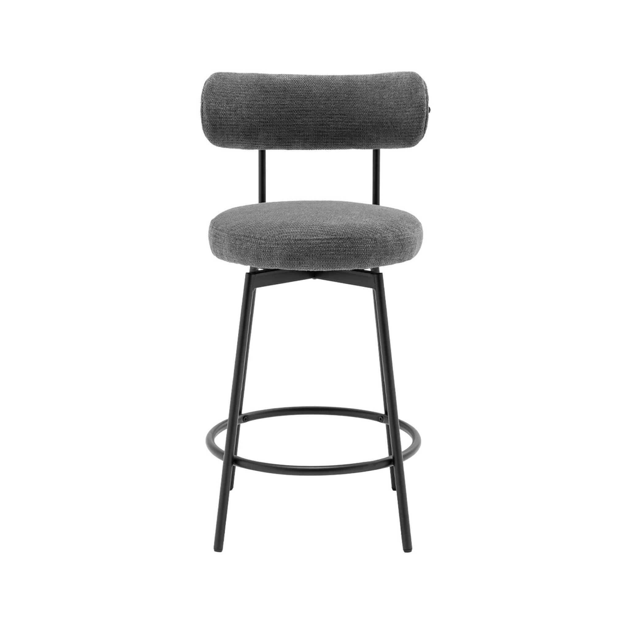 Lot de deux tabourets de bar assise rotative métal noir et tissu gris - L 50 x P 50 x H 92cm - Iris