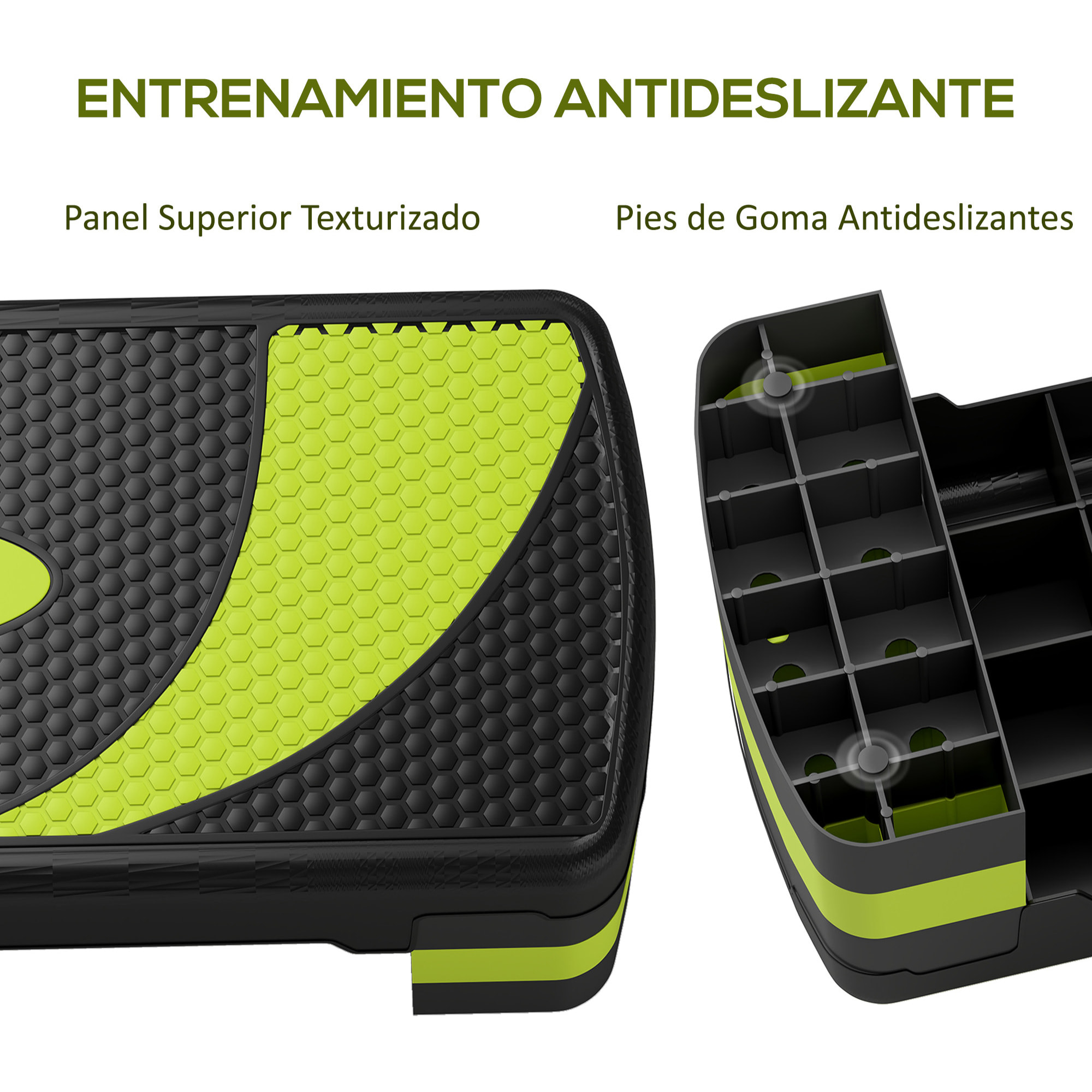 Step de Aeróbic Step para Fitness Antideslizante con Altura Regulable 3 Niveles de 10/15/20 cm Tabla Plataforma Stepper para Ejercicio en Casa Gimnasia Carga 150 kg 80x31x20 cm Verde y Negro