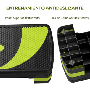 Step de Aeróbic Step para Fitness Antideslizante con Altura Regulable 3 Niveles de 10/15/20 cm Tabla Plataforma Stepper para Ejercicio en Casa Gimnasia Carga 150 kg 80x31x20 cm Verde y Negro