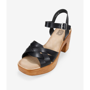 Sandalias de tacón negras efecto madera