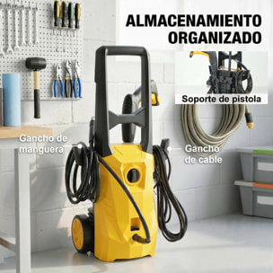 Hidrolimpiadora de Alta Presión 1600W, Presión 120 Bar, Caudal 390 L/h, con Bomba de Aluminio, Parada Automática, Manguera 3 m, Boquilla Ajustable, Ruedas para Hogar, Jardín, Coche, Amarillo