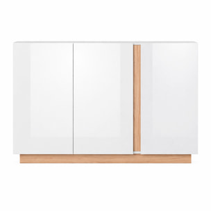 Credenza Soggiorno 3 Ante Madia Moderna Con Ripiani Interni Mobile Contenitore Design Elegante Oldenburg 138 x 40 x 90.5 Cm Bianco Lucido e Rovere