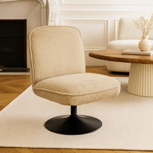 Fauteuil pivotant en velours beige et pied en métal noir FUNKY