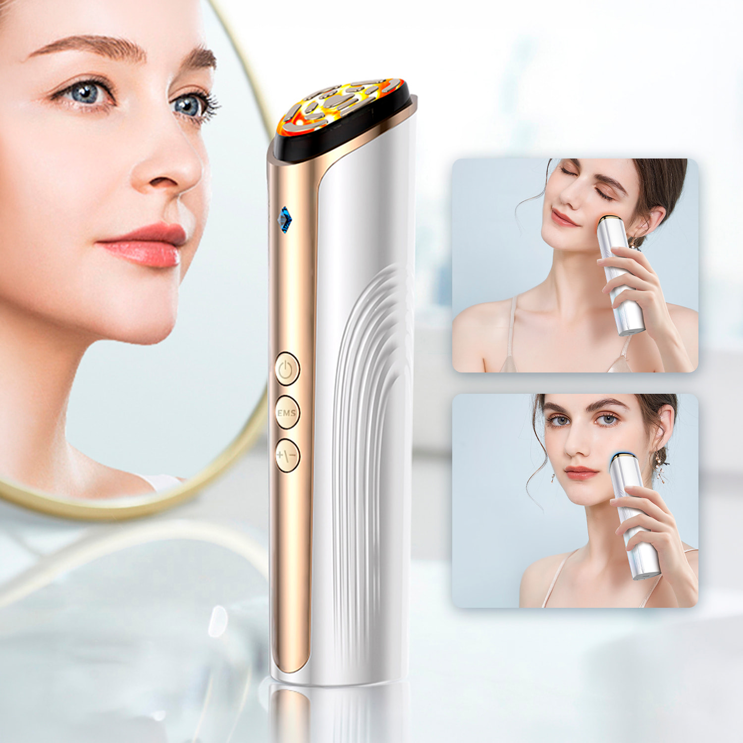 Instrumento de belleza Little Diamond. Con terapia caliente, EMS, RF y 2 modos de luminoterapia.