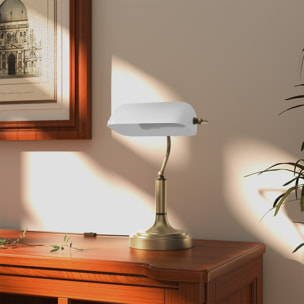 Lámpara de Escritorio Banquero Vintage Lámpara de Mesa Banker E27 con Pantalla Orientable a 45° Interruptor Basculante para Hogar Dormitorio Oficina Biblioteca Blanco