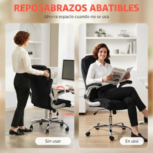 Silla de escritorio Ergonómica, Silla de Oficina con Respaldo Alto, Reposabrazos Abatibles, Asiento con Muelles, Altura Ajustable, Función Basculante, Tapizado en Terciopelo, Negro