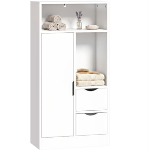 Mueble de Baño Estrecho Armario de Baño con 2 Cajones Compartimento Abierto y Estante Ajustable para Espacio Pequeño Cocina Salón 50x25x100 cm Blanco