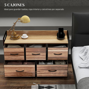 Mueble Organizador Cajonera de Tela con 5 Cajones y Marco Metálico Estilo Industrial para Salón Recibidor Dormitorio 98x29x63 cm Roble