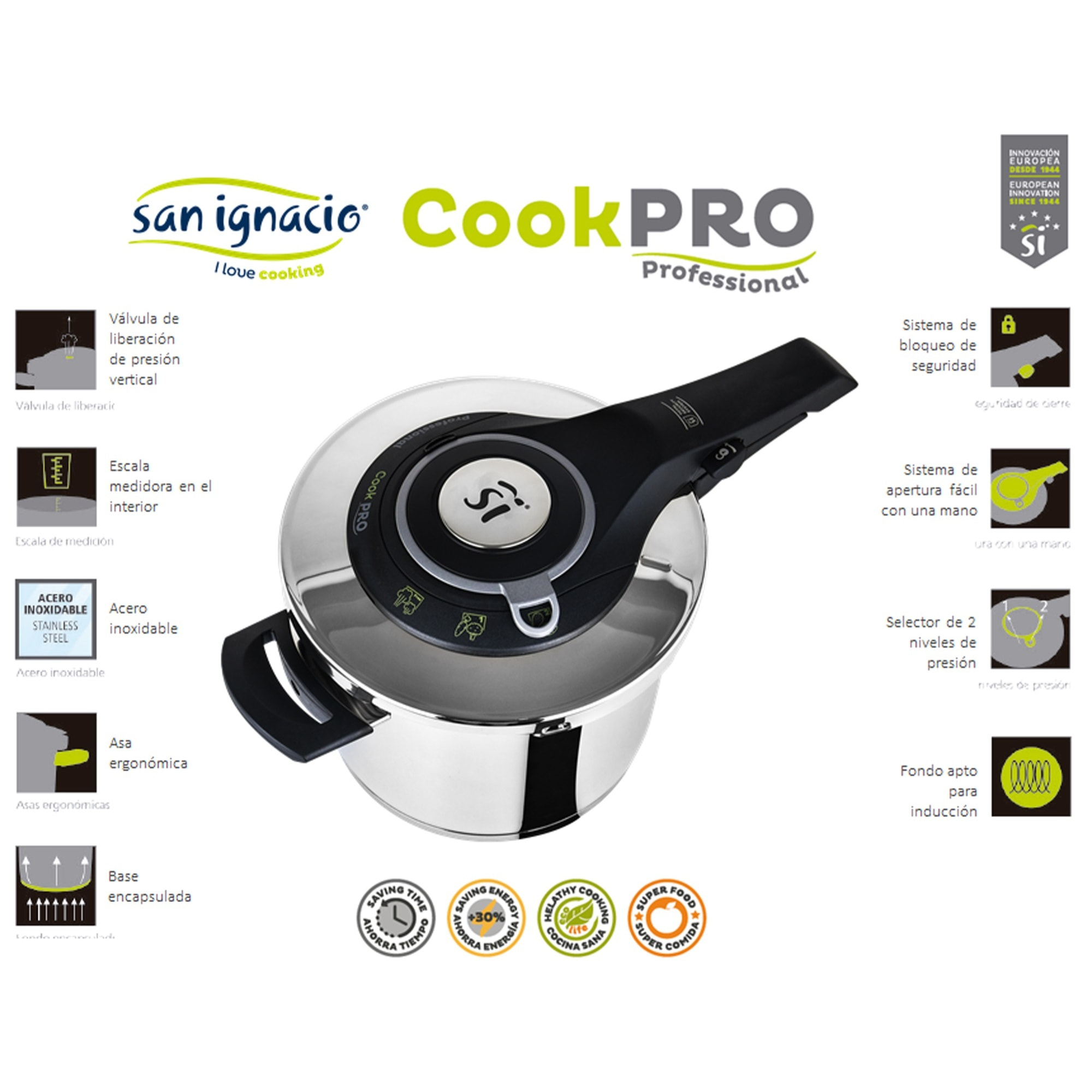 Olla a presion 22 cm 6 l cookpro acero inoxidable