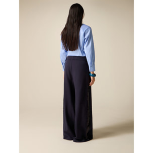 Oltre - Pantalones palazzo de felpa con lentejuelas - Azul