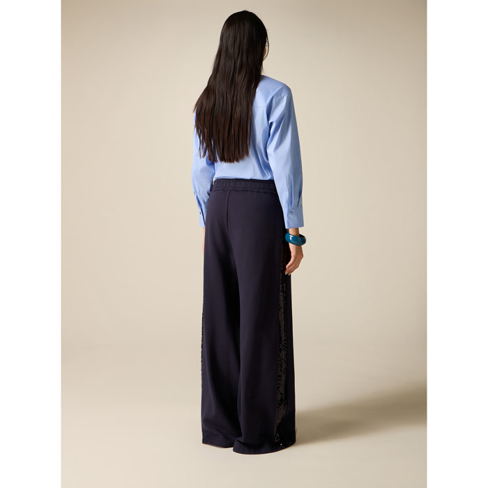 Oltre - Pantalones palazzo de felpa con lentejuelas - Azul