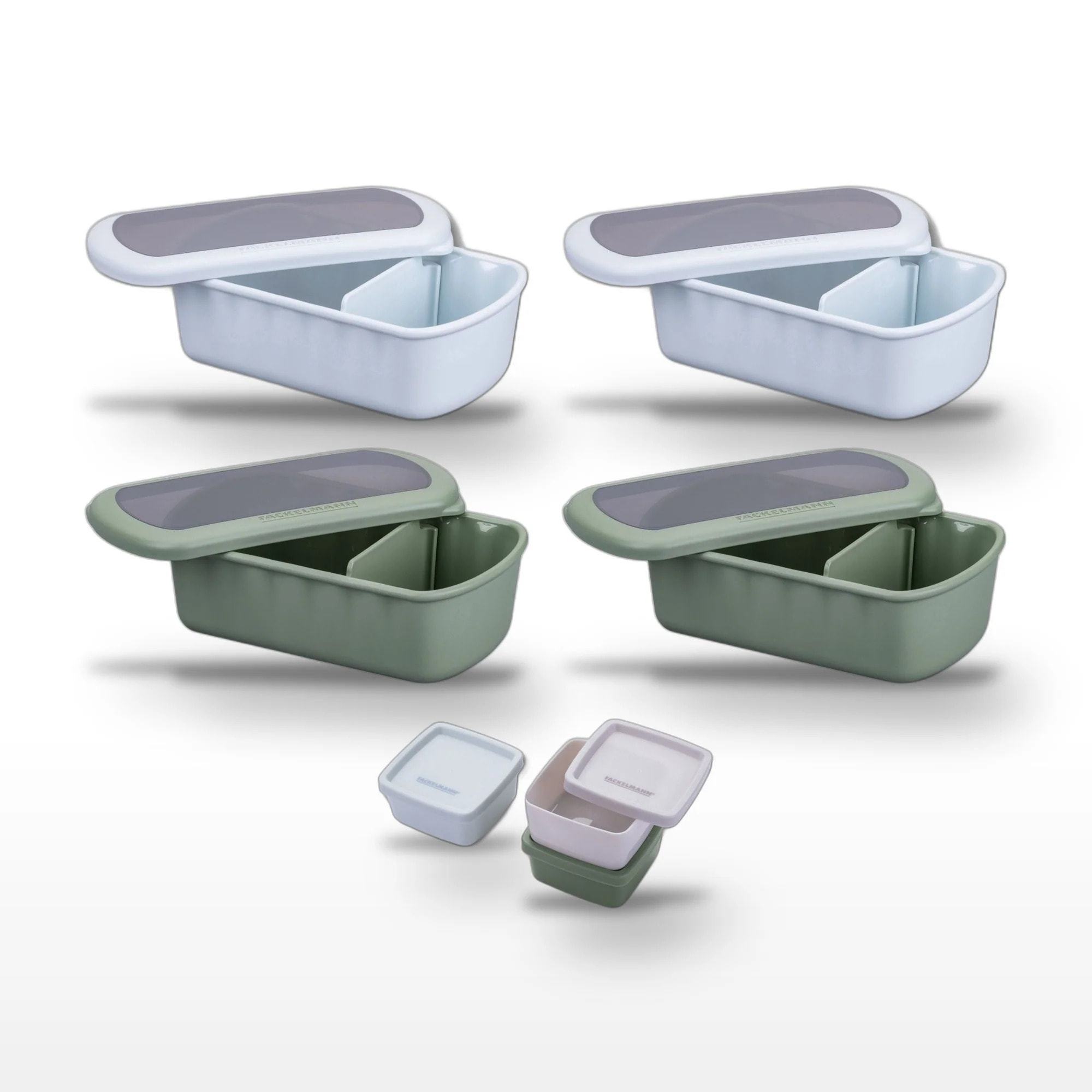Lot de 2 Lunchboxs 1L Fackelmann Storage Bleu et Vert avec Set de 3 Boîtes à Sauce