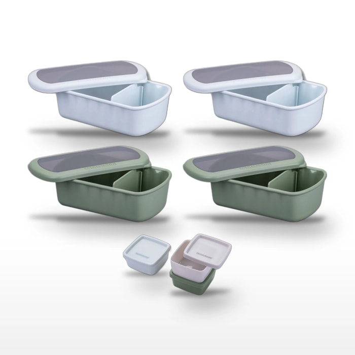Lot de 2 Lunchboxs 1L Fackelmann Storage Bleu et Vert avec Set de 3 Boîtes à Sauce