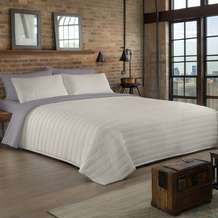 Icehome - Colcha Bouti - Lisa - Reversible - 100% Microfibra - 70 gr/m² - L.807 Gris/L.198 Piedra