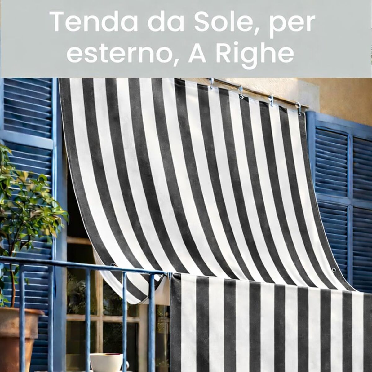 Intrecci Tenda da Sole Impermeabile per Verande e Balconi con Occhielli, Righe Antracite